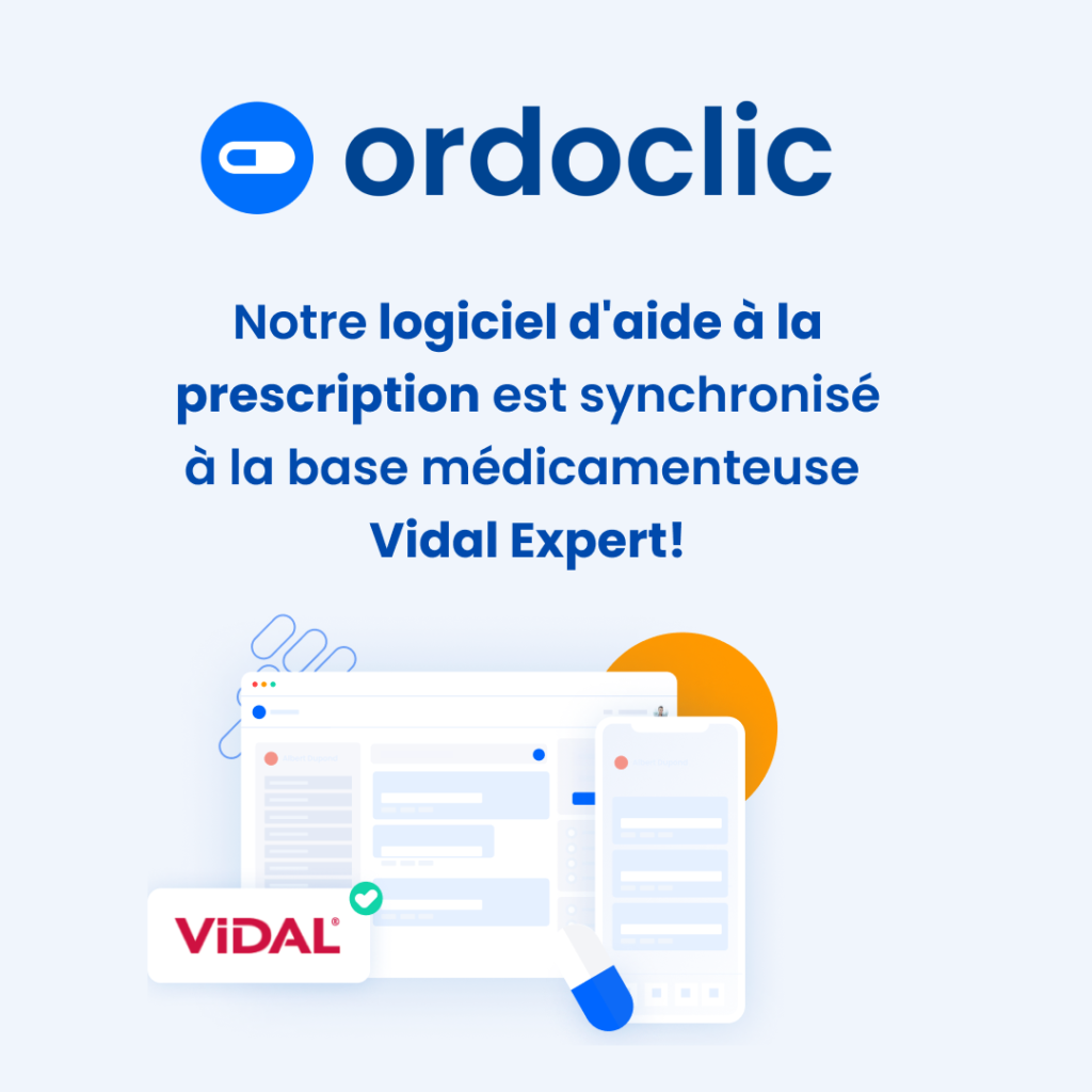 Ordoclic, première solution de e-prescription sécurisée, propose un logiciel d’aide à la prescription à la pointe de la sécurisation et de l’aide à la décision grâce à l’intégration de la base médicamenteuse Vidal expert.